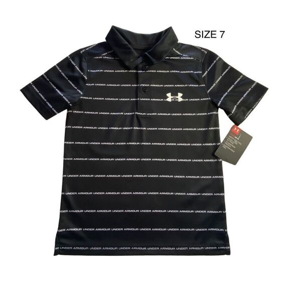 UNDER ARMOUR BOYS SIZE 7 WORDMARK STRIPED POLO - Picture 1 of 9